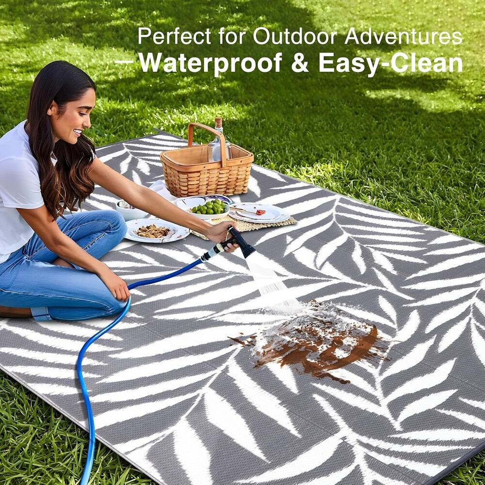 OLANLY Outdoor Rug 6x9 Grey White Reversible Waterproof Patio RV Camping New - Picture 3 of 8
